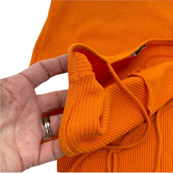Zara Ribbed Cotton Halter Dress Large Orange - Picture 11 of 16